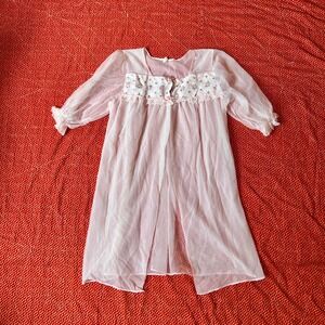 Vintage 1960s Beeline Pink Sheer Floral Peignoir Robe Lace Trim